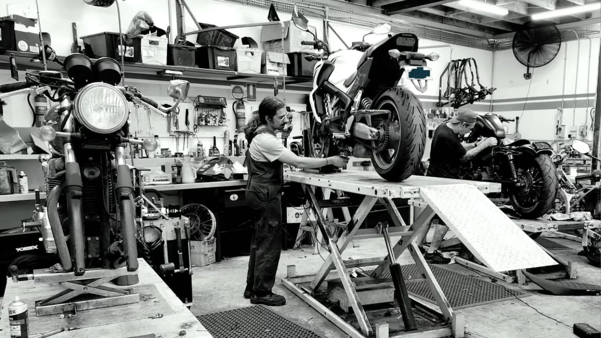 Workshop tools and motorcycle work in progress — placeholder until Seaford workshop photography is available